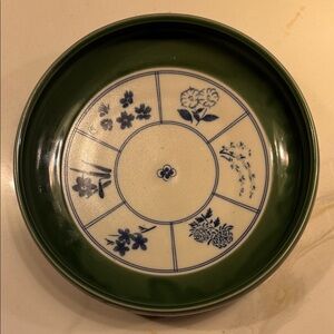 Green and White Floral Ceramic Plate